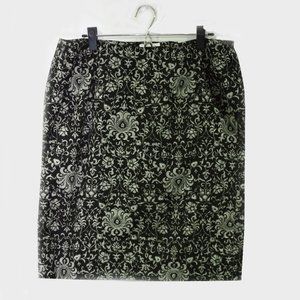 Talbots Gold Black Floral Print Cotton Pencil Skirt 18W